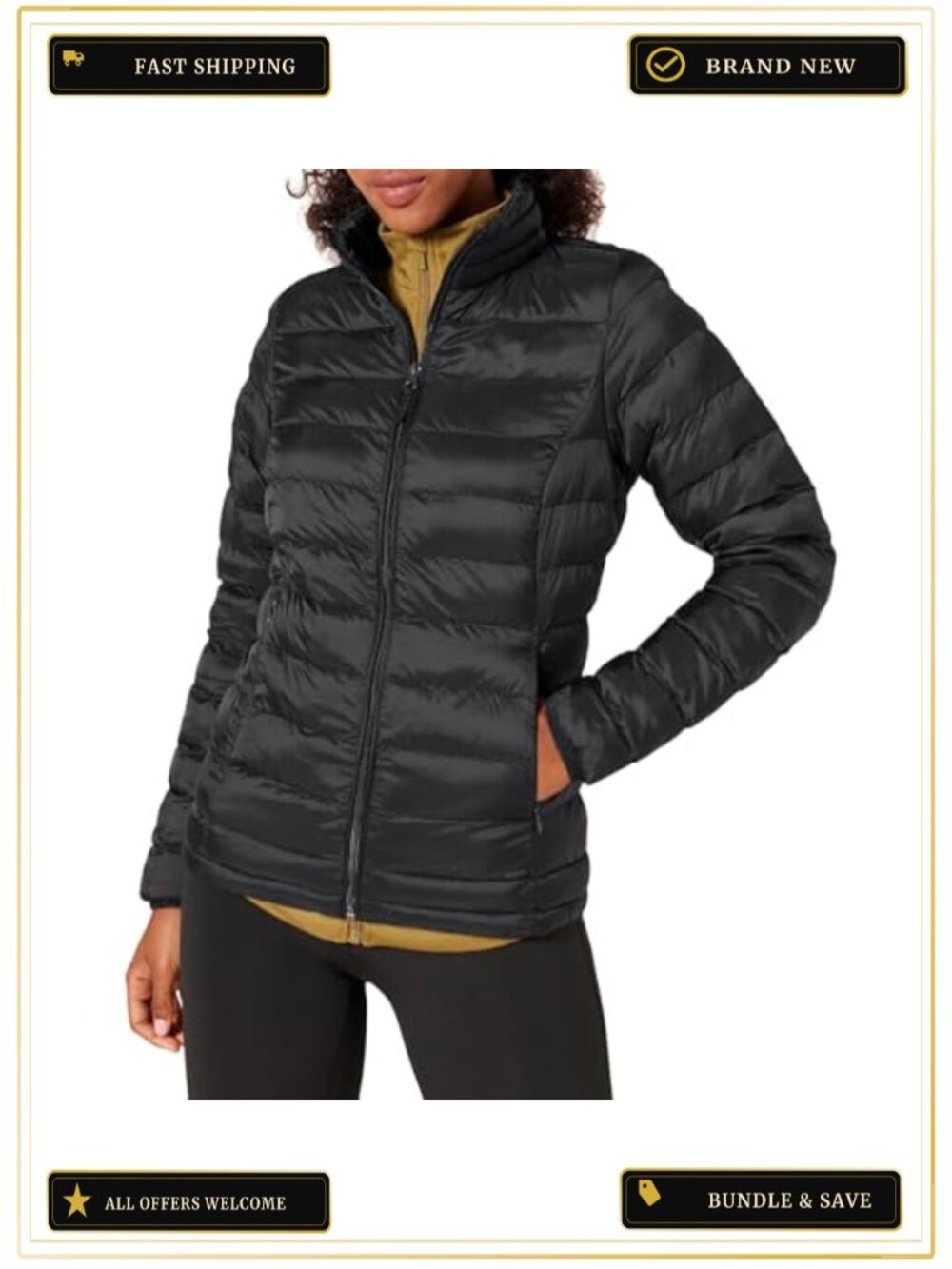 Women's Lightweight Water-Resistant Packable Puffer Jacket Long Sleeve